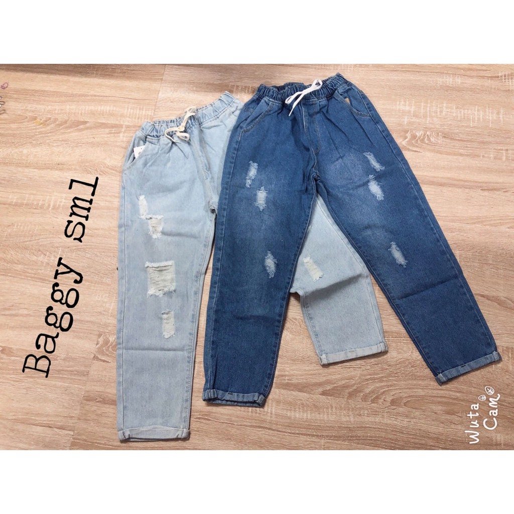 QUẦN BAGGY JEAN LƯNG THUN RÁCH BẺ LAI CAO CẤP  SHOP PHƯƠNG CHÂU