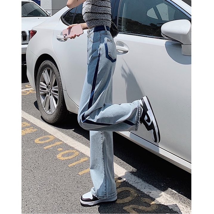 Quần jeans Nữ Lưng Cao Ống Rộng Phong Cách Hàn Quốc