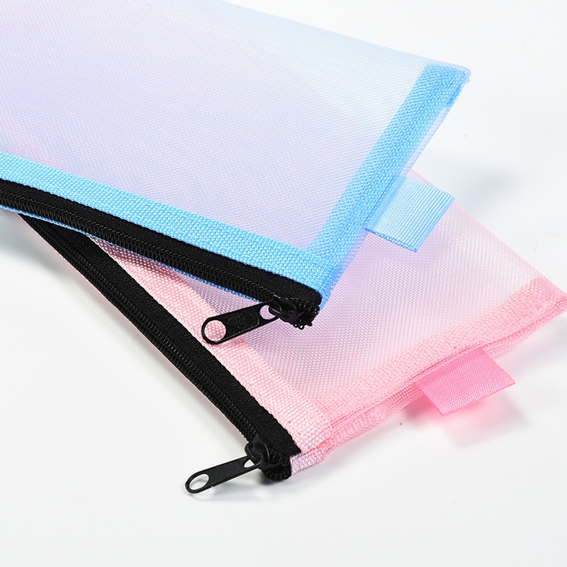 Bóp Viết Vải Lưới Nylon Trong Suốt Khóa Kéo Phong Cách Hàn Quốc