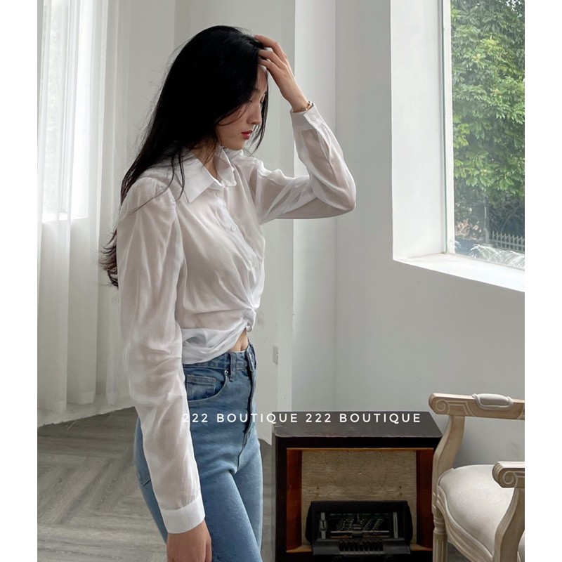 Áo sơ mi croptop eo xoắn HQ