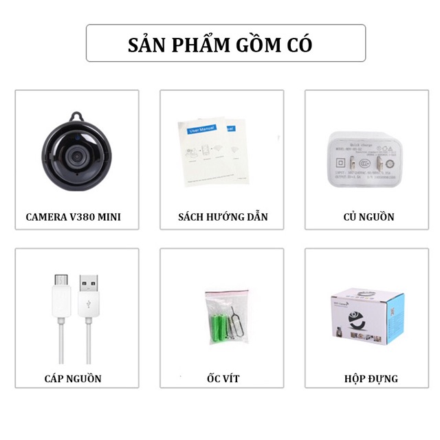 Camera Giám sát Wifi Không Dây Mini V380 HỒNG NGOẠI HD 1080P kèm Full phụ kiện