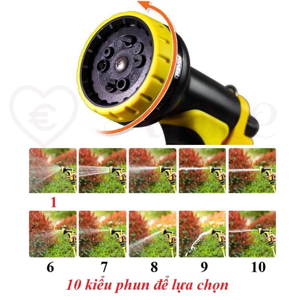 Vòi tưới cây rửa xe Lionking bằng nhựa 10 kiểu phun dài 10-20 mét. Ống nước 3 lớp  bao gồm khung rulo cuộn ống Alate