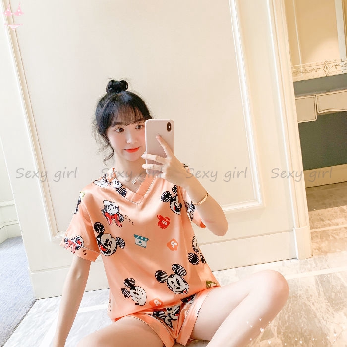 Bộ Đồ Ngủ Ngắn Tay Bằng Lụa In Họa Tiết Xinh Xắn Dành Cho Nữ | BigBuy360 - bigbuy360.vn