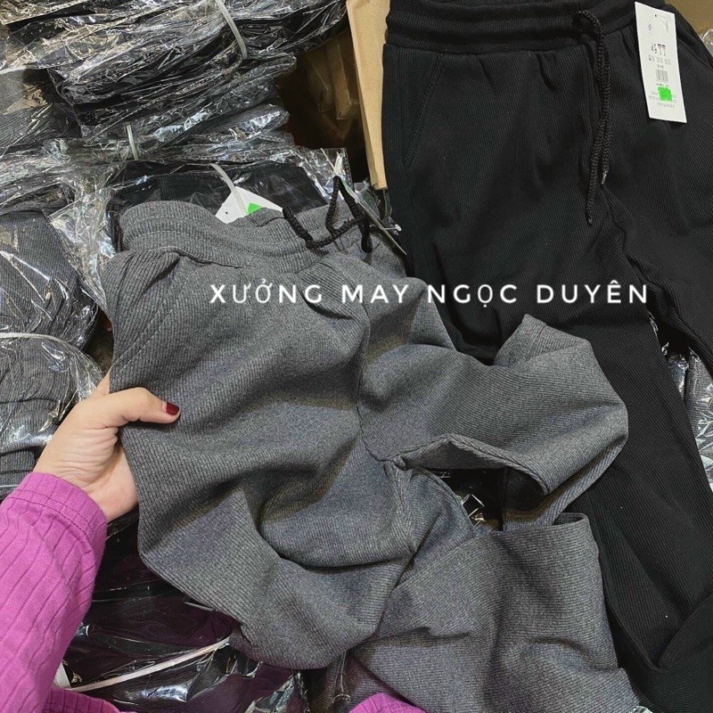 Quần Jogger nữ thể thao tập gym bo gấu màu đen xám - Quần jogger nỉ dây rút nữ cạp chun có túi dáng dài chất vải len tăm | BigBuy360 - bigbuy360.vn