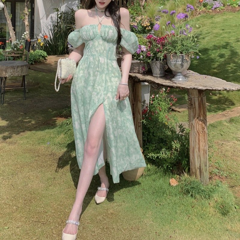 Váy đầm maxi 2dây trễ vai đi biển hoa  đẹp đi chơi hở lưng dáng dài rộng bigsize bikini sang chảnh Hàn Quốc 9656 DK1T304