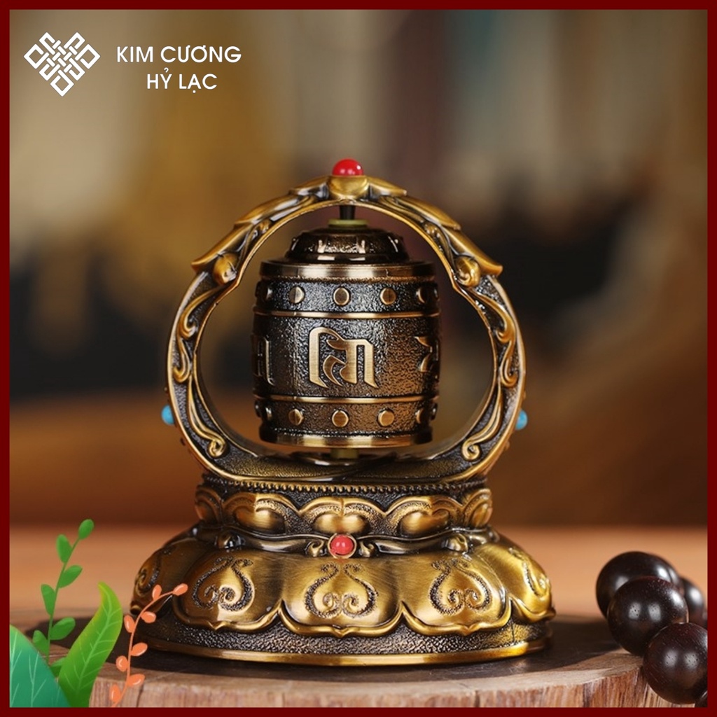Kinh Luân Xoay Trang Trí Taplo Ô Tô  Mang Lại Bình An Và May Mắn, Mẫu Hợp Kim Năng Lượng Mặt Trời