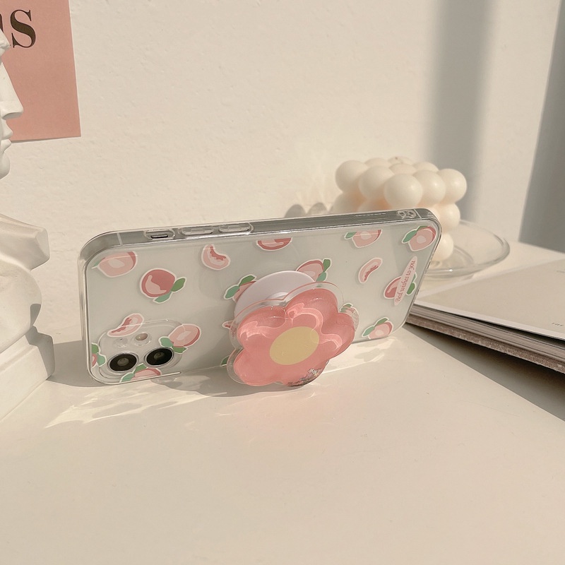 Ốp Điện Thoại tpu Mềm Trong Suốt Có Giá Đỡ Hình Hoa Đào 3d Cho iphone 7 8 plus x xr xs 11 12 13 14 15 mini pro max se