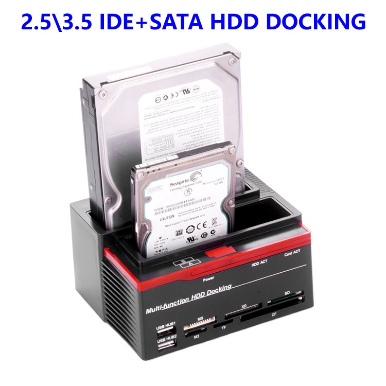 2.5 "3.5" SATA IDE HDD Docking Station Clone HDD Enclosure USB2.0 Hub MS / M2 / XD / CF / SD / TF Đầ