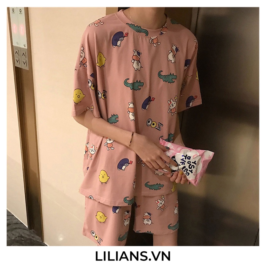 Bộ Ngủ Nữ Pijama mỏng mát Lilians đồ ngủ mặc nhà Tay ngắn dành cho nữ từ 40kg - 65kg