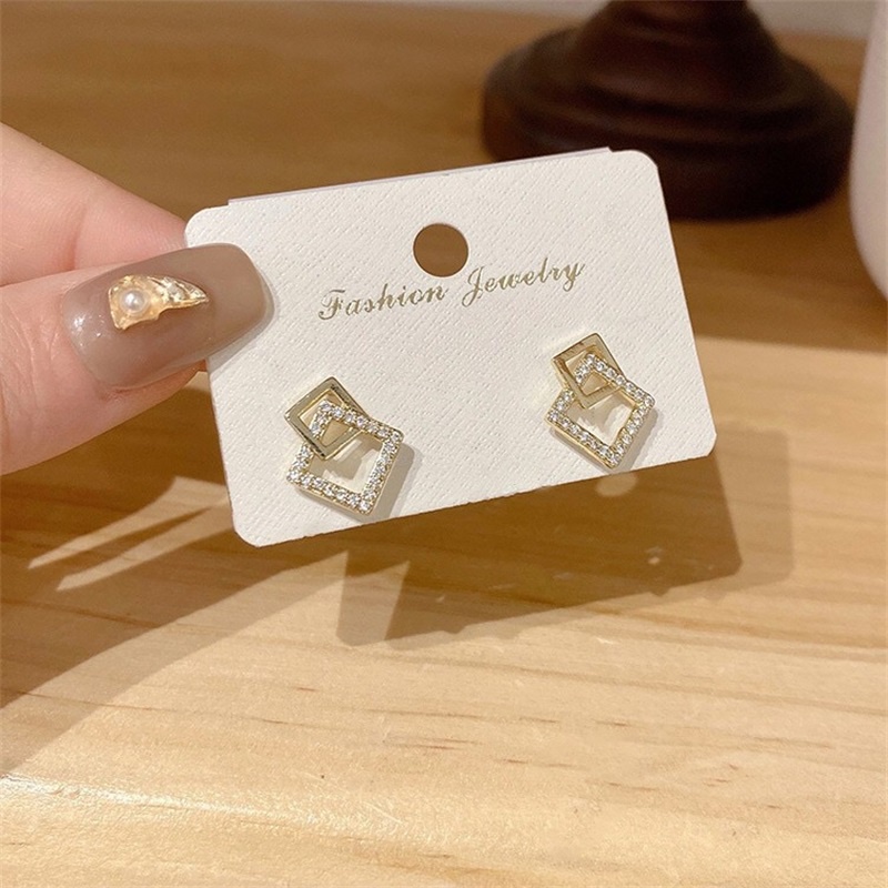 Bông Tai Hình Vuông Đính Đá Zircon Phong Cách Hàn Quốc Mới