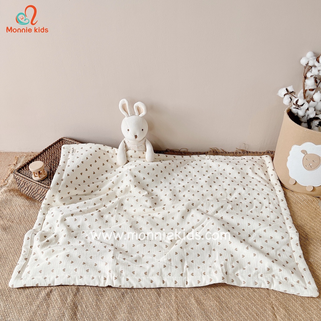 Chăn trần bông cho bé Mochee 120x90cm, chăn vải xô muslin họa tiết - Monnie Kids