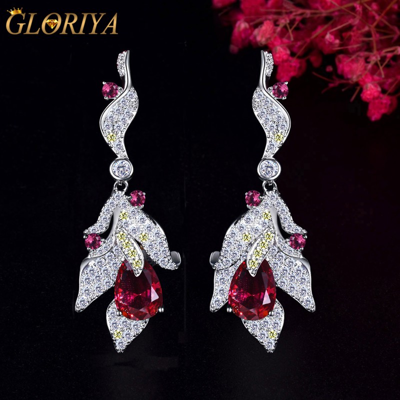 Bông Tai Mạ Vàng Trắng 925 Đính Đá Ruby Nhân Tạo E250