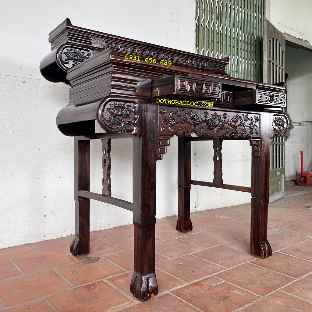 Bàn thờ gia tiên gỗ muồng 2 tầng ngang 1m27 và 1m34