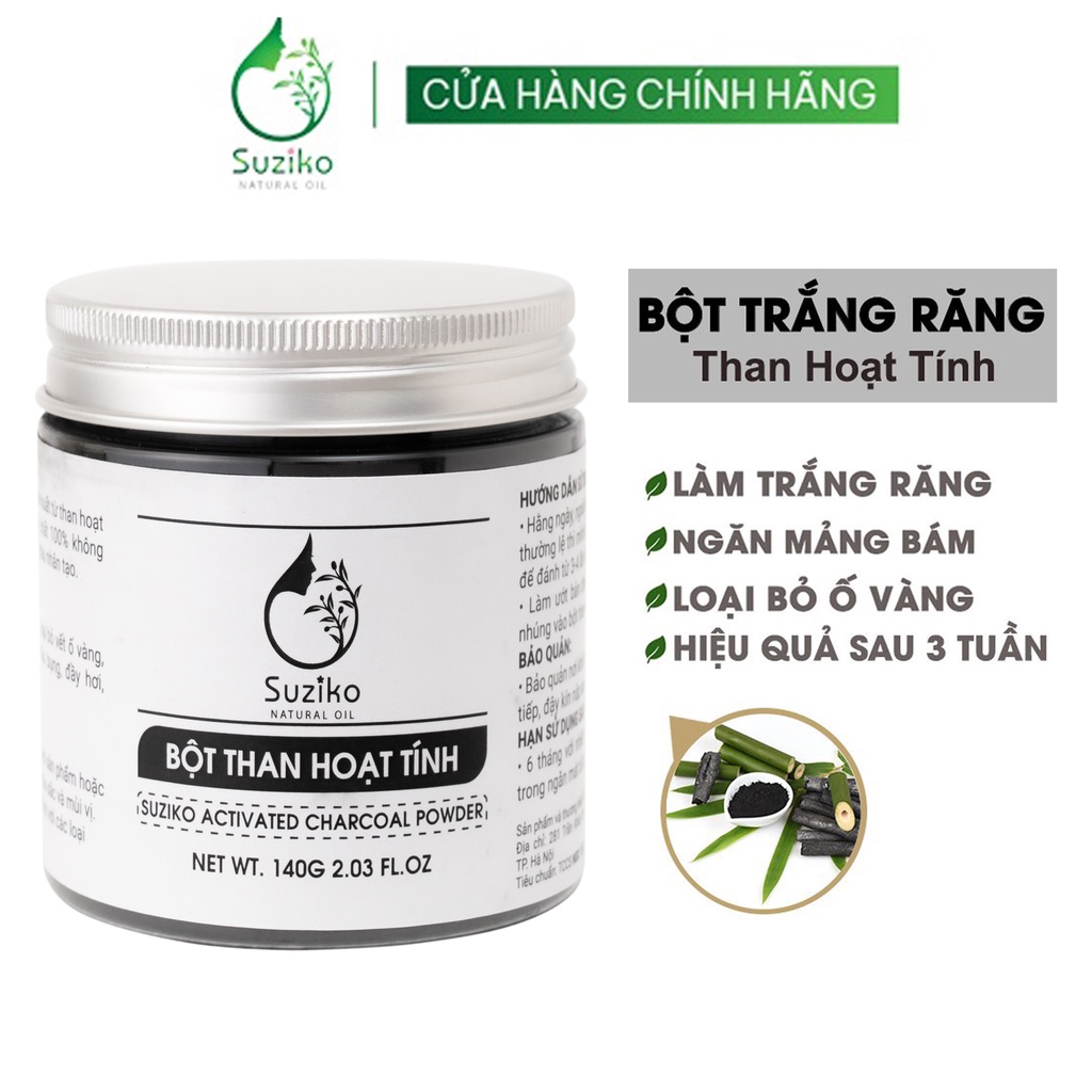 Than hoạt tính trắng răng hữu cơ 140g SUZIKO, đánh răng sạch mảng bám và cao răng hiệu quả