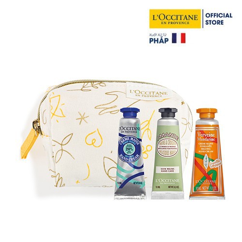 Túi quà tặng và Bộ 3 tuýp kem dưỡng tay L'Occitane hand cream 10ml/tuýp [HƯƠNG NGẪU NHIÊN]