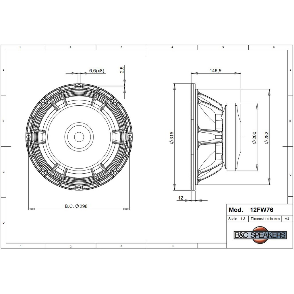 Loa Rời 3 tấc B&C SPEAKERS- Italia 12FW76  – Hàng Chính Hãng