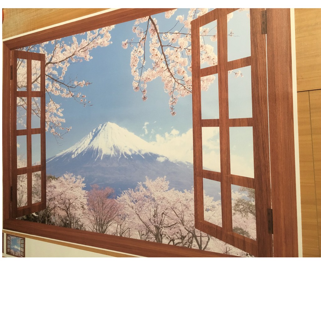 Tranh dán tường hình cửa sổ núi Phú Sĩ