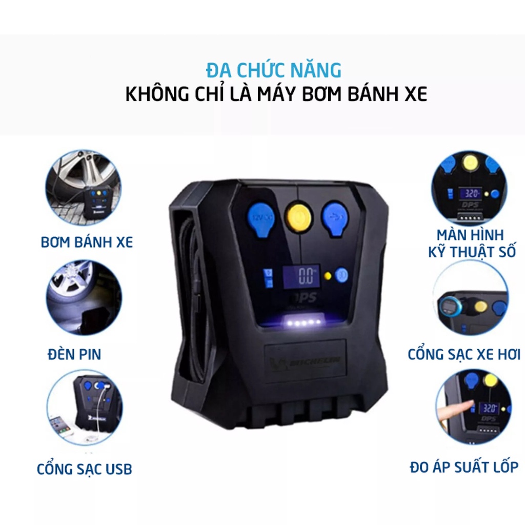 [Mã LIFEAU5SALE giảm 10% đơn 50K] Bơm lốp michelin 12266 tự ngắt 12v dành cho ô tô và xe máy chính hãng.