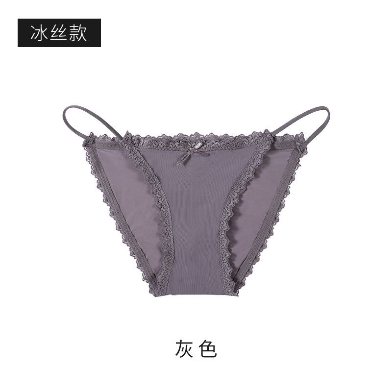 Quần Lót Lụa Mỏng Lưng Thấp Không Đường May Kháng Khuẩn Phối Ren Quyến Rũ Cho Nữ