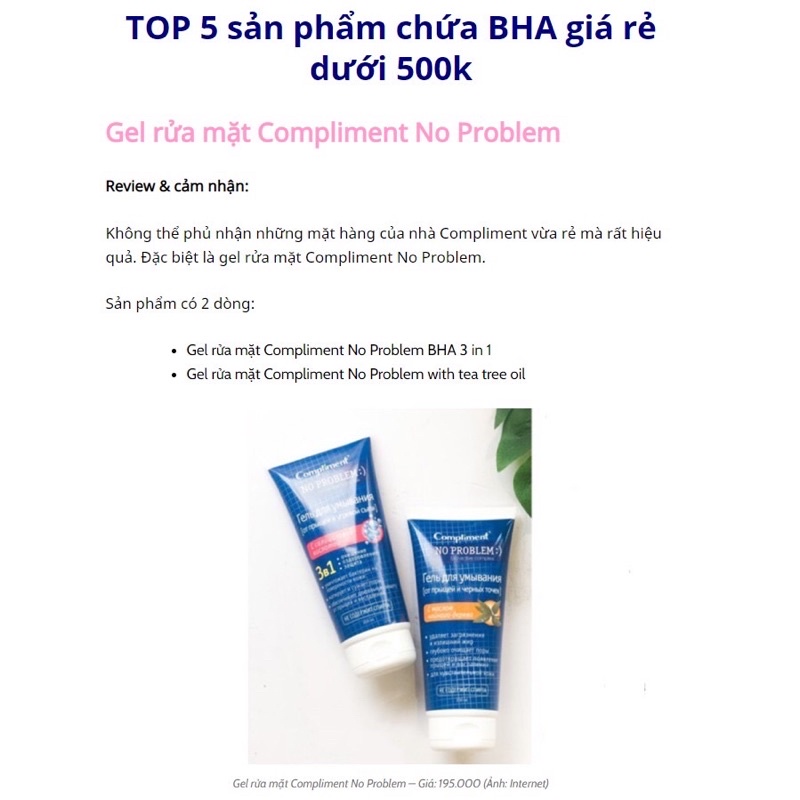 Gel rửa mặt Compliment Noproblem Salicylic acid /Tea tree làm sạch sâu, giảm thâm mụn | BigBuy360 - bigbuy360.vn