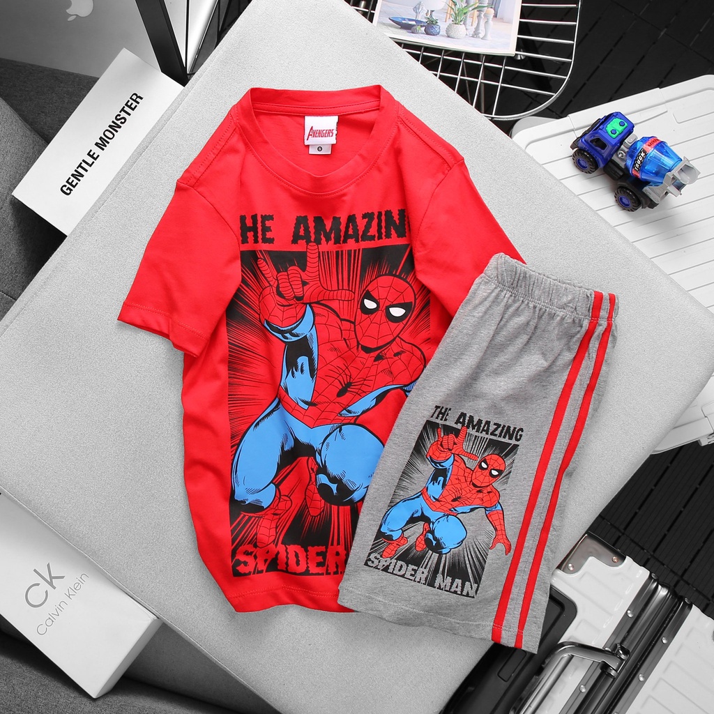 Bộ quần áo bé trai siêu anh hùng MARVEL, set bộ thun cotton người nhện siêu nhân size đại