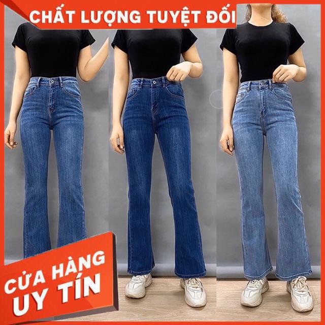 QUẦN ỐNG LOE ĐEN DÀI- chất jeans dày mềm- (hình thật)