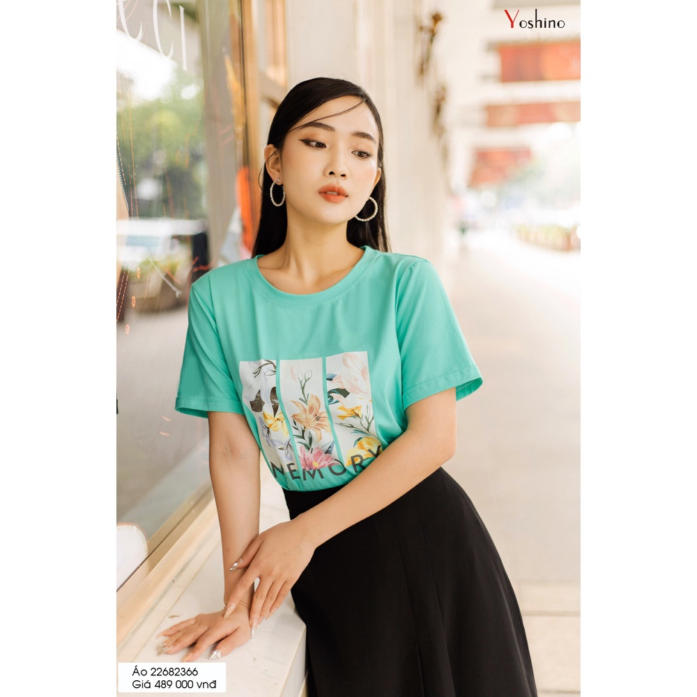 Áo phông xanh in hình lá nhiệt đới YOSHINO 22682366