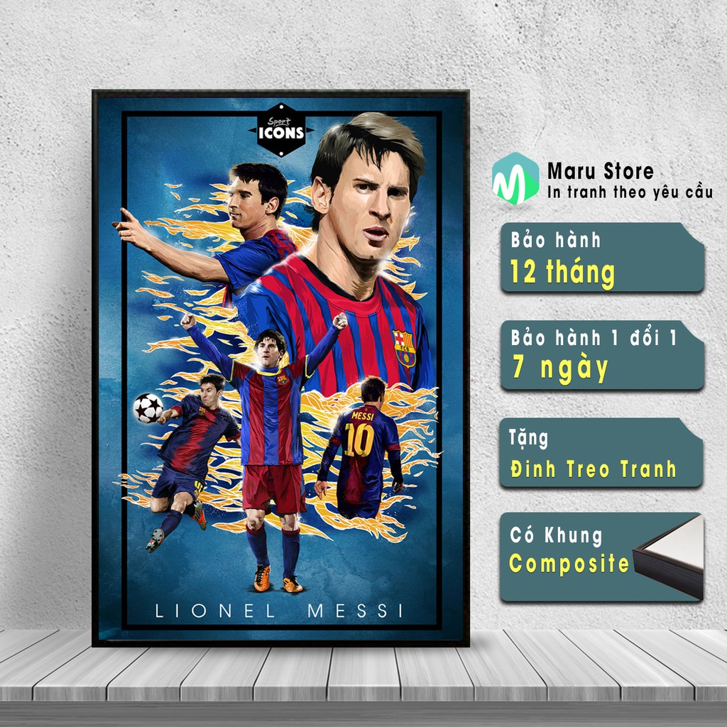 Tranh Cầu Thủ Bóng Đá Messi, Kiểu Vẽ Siêu Đẹp, Loại Có Khung Composite Cao Cấp