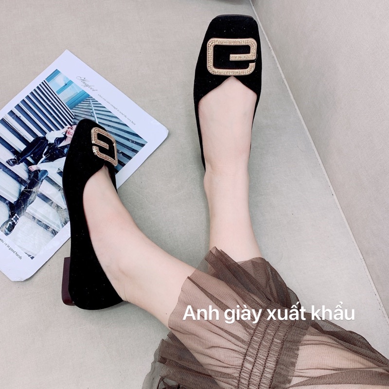 GB42- Giày bệt, búp bê mũi vuông da lộn đế cao su dẻo khoá chứ G đá vàng( ảnh thật, kèm video)