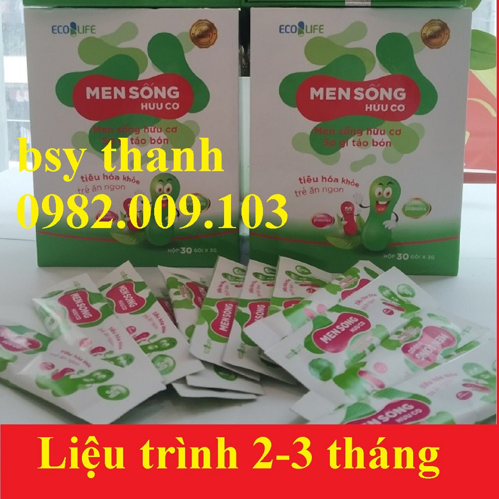 Men sống Hữu cơ ecolife hộp 30 gói (men vi sinh dùng cho táo bón,tiêu chảy,rối loạn tiêu hóa,trẻ em kém ăn chậm lớn)