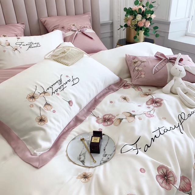 Trọn bộ chăn ga lụa thêu hoa #Fantasy_flower 7 món siêu VIP