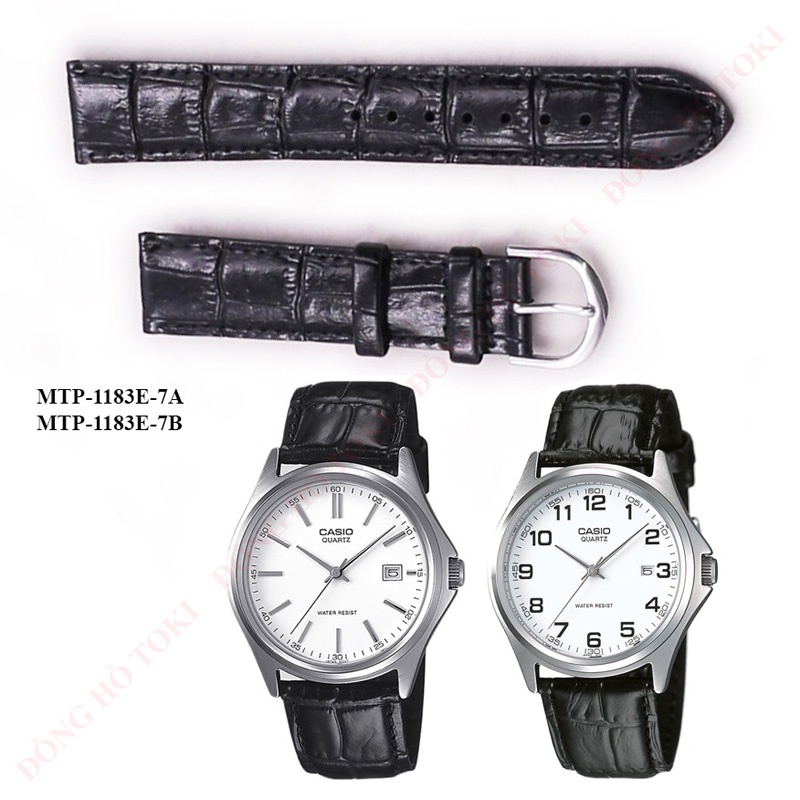 Dây da đồng hồ casio MTP-1183E chính hãng da đen cỡ 20mm