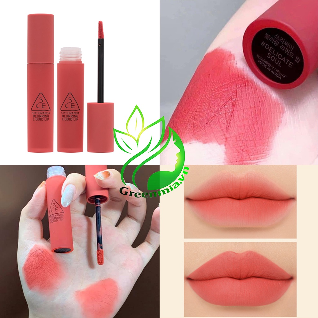Son Tint Kem 3CE Blurring Liquid Lip Delicate Soul – Màu Hồng San Hô Tươi Tắn Bền Màu