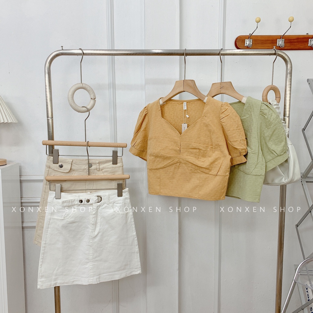 ÁO KIỂU NỮ áo kiểu croptop cổ tim dễ thương XONXEN SHOP freesize mã 3311