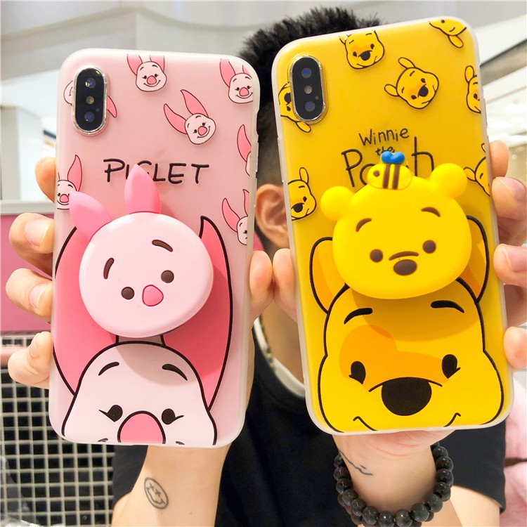 Ốp Lưng Iphone Lợn Piglet, Gấu Poo - Cho Iphone 6 6s 6Plus 6sPlus 7Plus 8Plus X - (Tặng kèm giá đỡ)