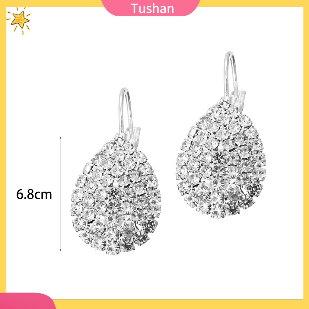 Bông tai hình giọt nước đính đá lấp lánh màu bạc sang trọng dành cho nữ