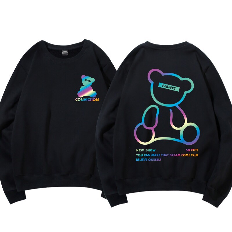 Áo Sweater Unisex nam nữ in hình Bear phản quang, Áo Sweater nỉ bông form rộng phong cách Hàn Quốc | BigBuy360 - bigbuy360.vn