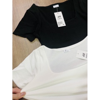 Áo croptop thun cổ chữ u dáng ôm tay cộc, Áo thun cổ vuông tròn ngắn tay