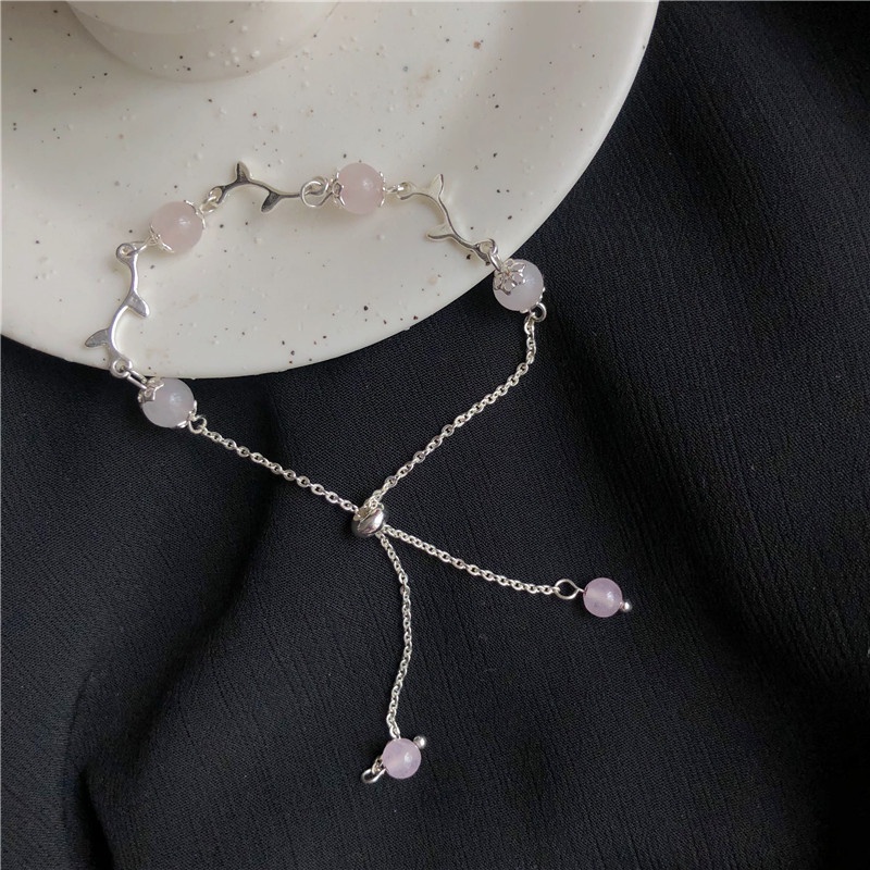 Lắc Tay Khoá Rút Charm Đá Hồng - Vani Store [TS000590]