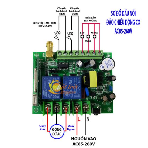 Công tắc điều khiển đảo chiều động cơ AC85-260V có hành trình V3 - Tần số 433Mhz
