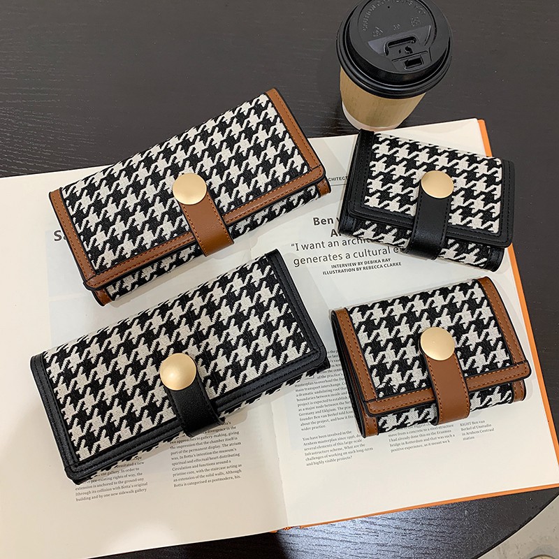 Ví dáng dài/ Ví dáng ngắn siêu mỏng họa tiết houndstooth thời trang cổ điển phương Tây/ Hàn Quốc cho nữ