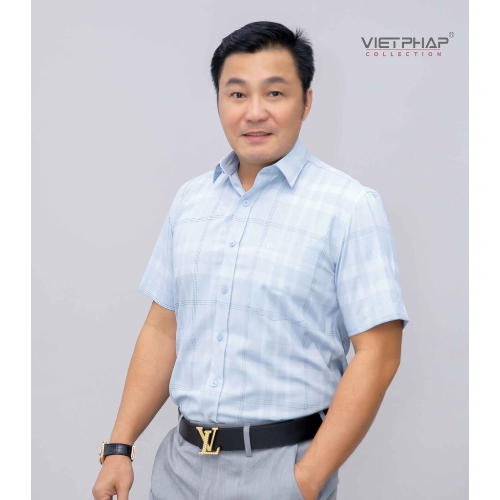 Áo Sơ Mi Nam Tay Ngắn Vạt Ngang Sọc Cao Cấp Bamboo 9302 Việt Pháp. Thấm Hút Mồ Hôi, Chống Tia UV - Hàng Chính Hãng