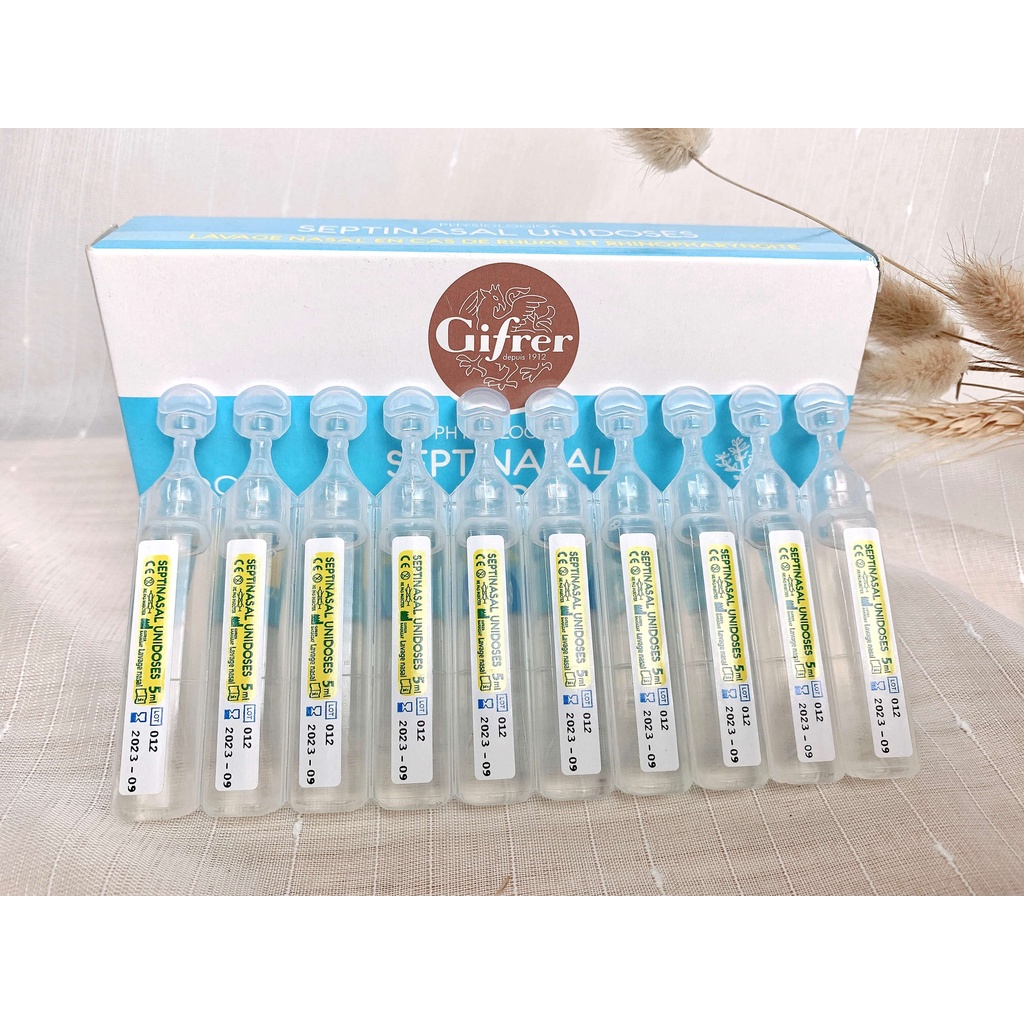 Nước muối sinh lý tép hồng Gifrer/Gilbert Physiodose, Pháp (40x5ml/ống) vệ sinh mũi, mắt hàng ngày cho bé và người lớn