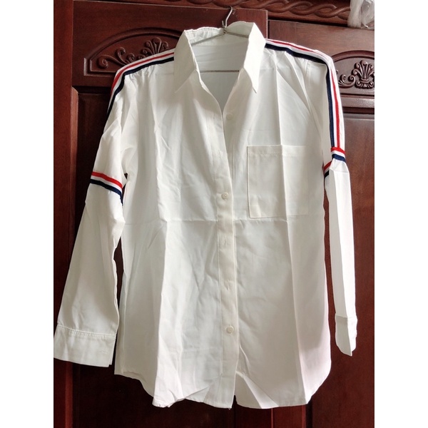 Sơ mi Trắng kẻ tay from rộng nam nữ UNISEX- Áo sơ mi dài tay bassic phong cách ulzzang hàn quốc