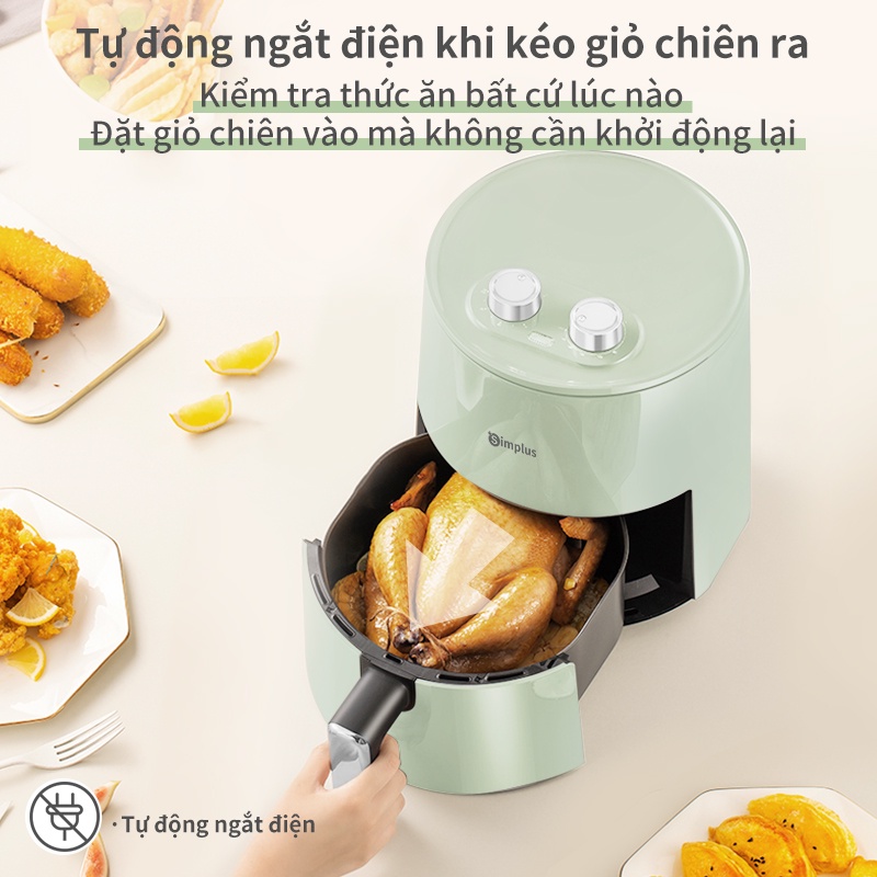 【New Arrival】Nồi chiên không dầu Simplus 5L dung tích lớn chiên nướng đa năng không dầu mỡ Tặng kèm vỉ nướng