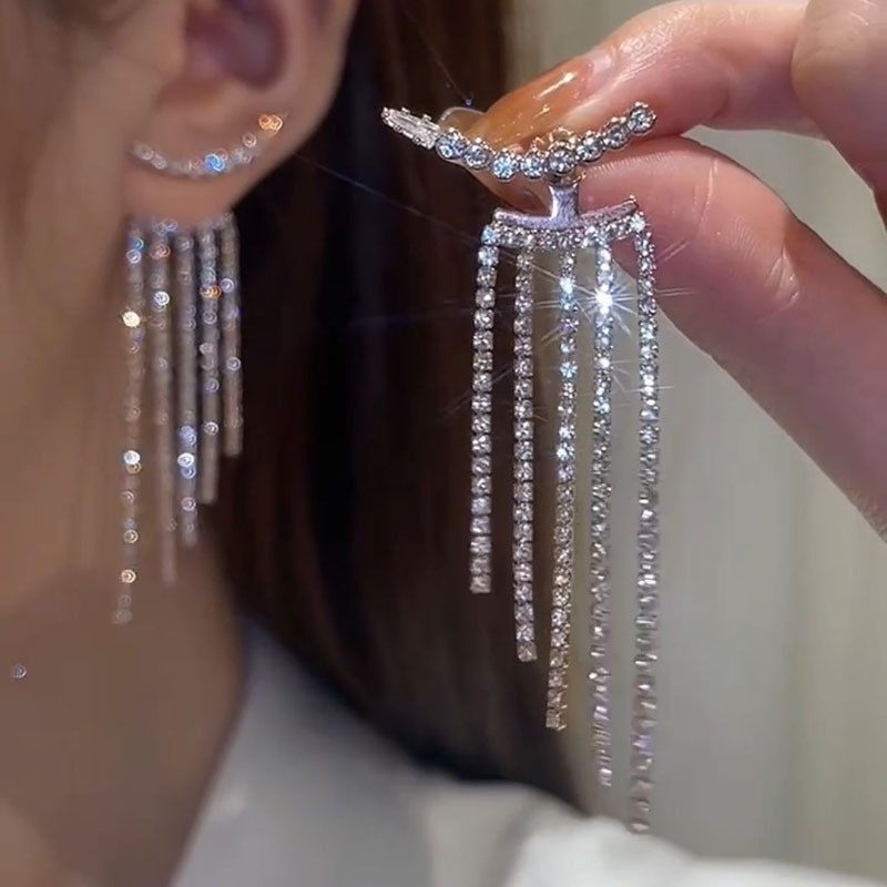 1 Đôi Bông Tai Dáng Dài Đính Đá Zircon Sang Trọng Tinh Tế Thời Trang Đơn Giản Làm Quà Tặng Cho Bạn Nữ