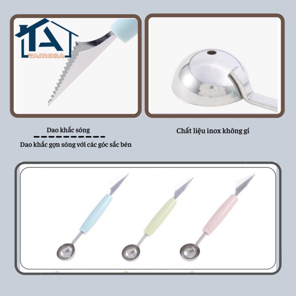 Dao tỉa 2 đầu inox nạo tạo hình trái cây củ quả thẩm m