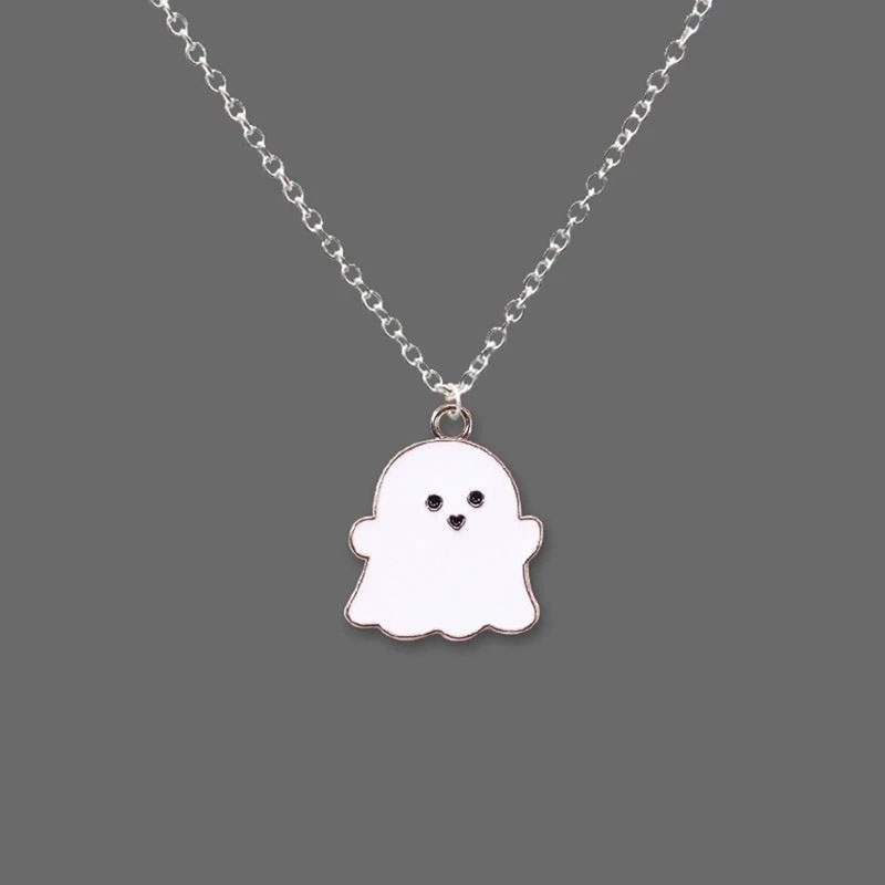 Vòng cổ mặt hình con ma màu trắng đen phong cách Halloween cho nam nữ