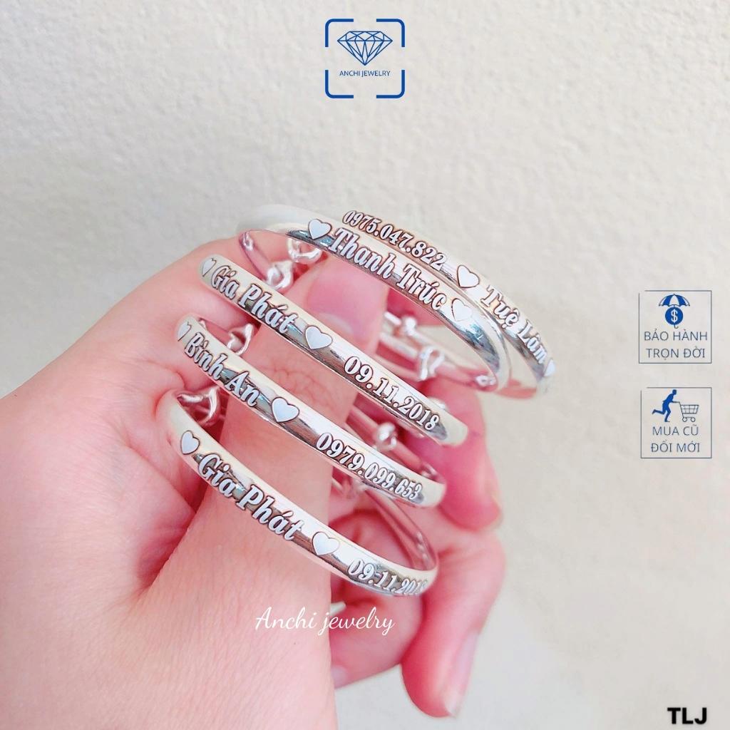 Lắc tay kiềng khắc tên cho bé sơ sinh - bạc nguyên chất, Anchi jewelry
