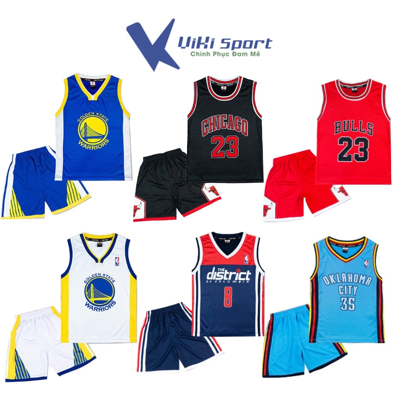 Bộ quần áo bóng rổ cho bé từ 5 đến 14 tuổi, Vải mè thoáng mát JP01- ViKi Sport